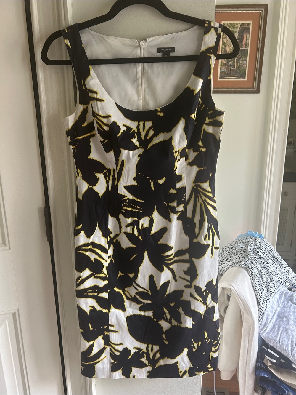 Ann Taylor Black, White & Yellow Floral Mini Dress